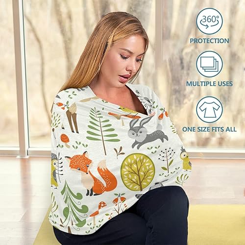 Miniatura 4 de Cubierta de lactancia lindo bosque, animales, árboles, setas, bayas, lactancia materna, toldo suave para asiento de automóvil, cubierta de toldo