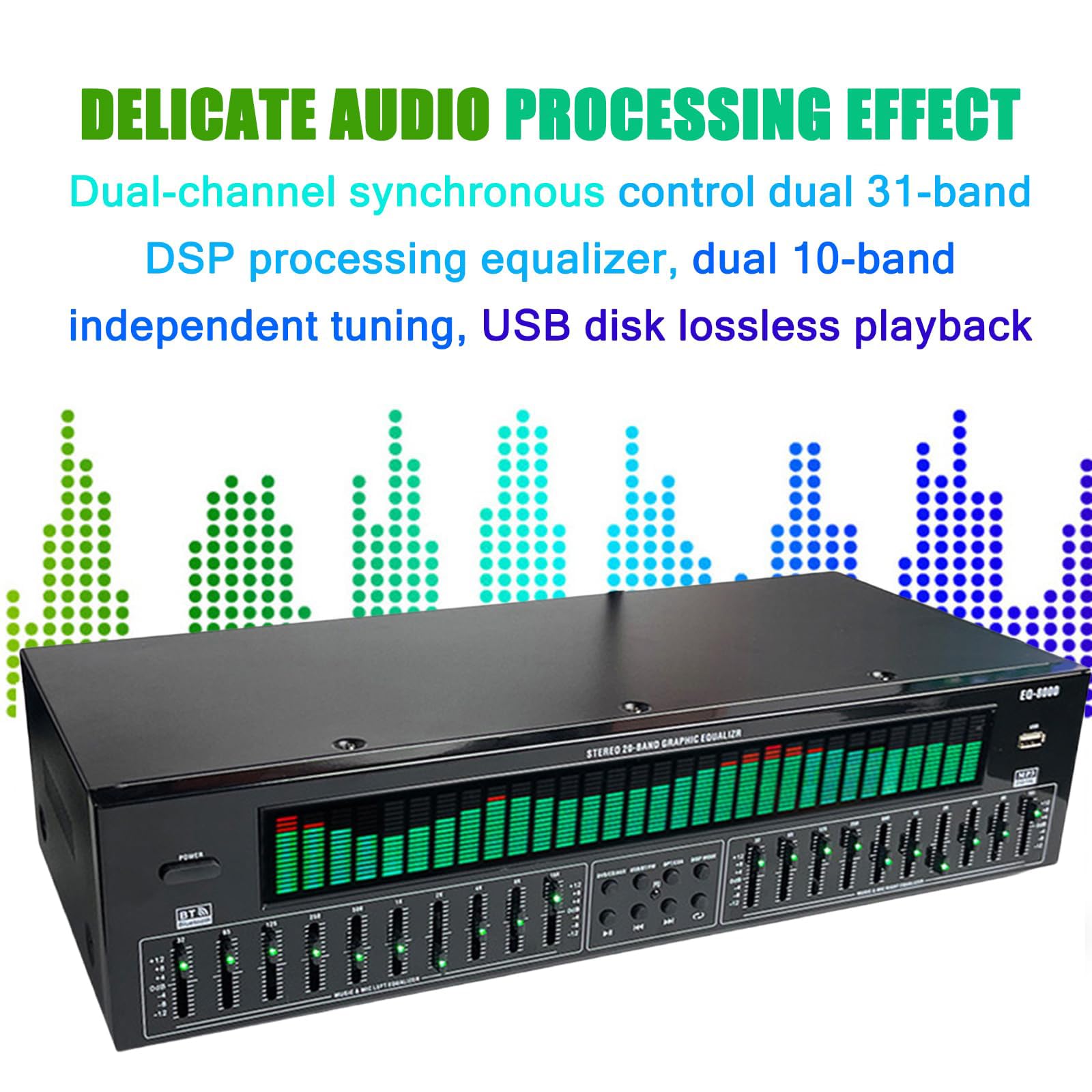 Equalizzatore Grafico Professionale Hi-Fi, Equalizzatore Digitale a 31 Bande, Decodifica Audio Digitale Ottica Coassiale Bluetooth 5.4, Doppia Sintonizzazione Indipendente a 10 Bande, Per Casa, Studio