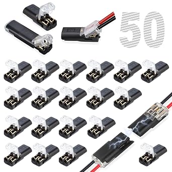 50Pcs Double Wire Plug in Connector, LED Light Strip Low Voltage Connectors 2 Pin with Locking Buckle - Quick Connect, No Wire Stripping Cutting