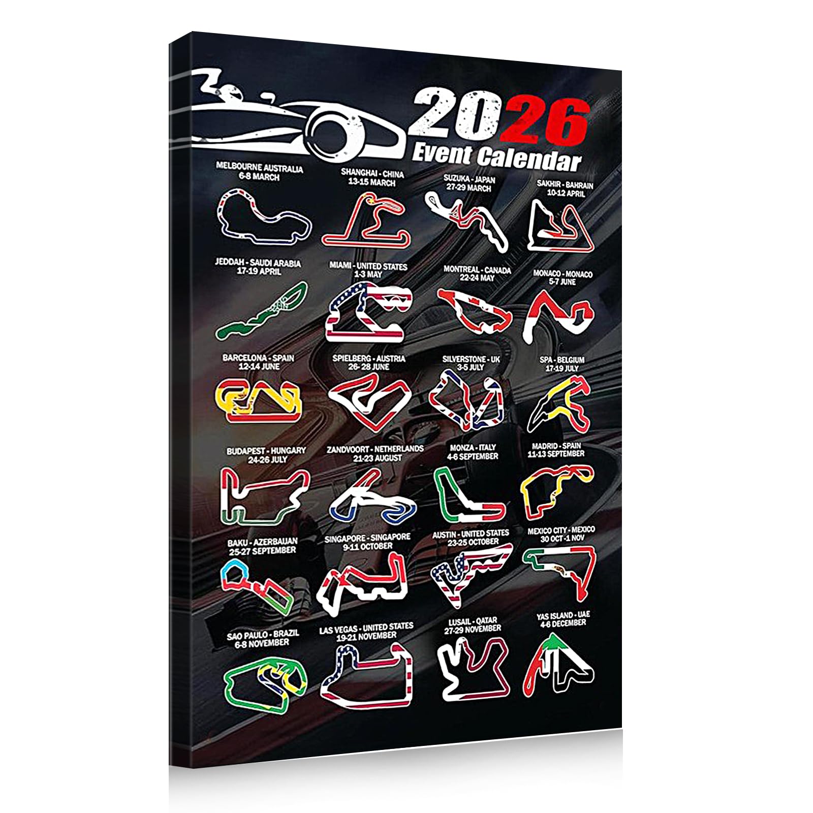 Grand Prix Circuit Racing 2026 Calendar Poster, Vintage Wall Art