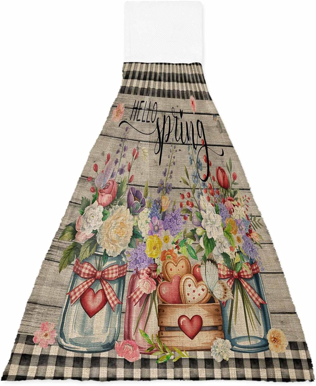 Spring Flowers Kitchen Hand Towels with Hanging Loops Set of 2 Farmhouse Watercolor Teal Wood Grain Soft Thick Oven Fingertip Dry Microfiber Tie Dish Towel Absorbent Cleaning Washcloth for Bathroom