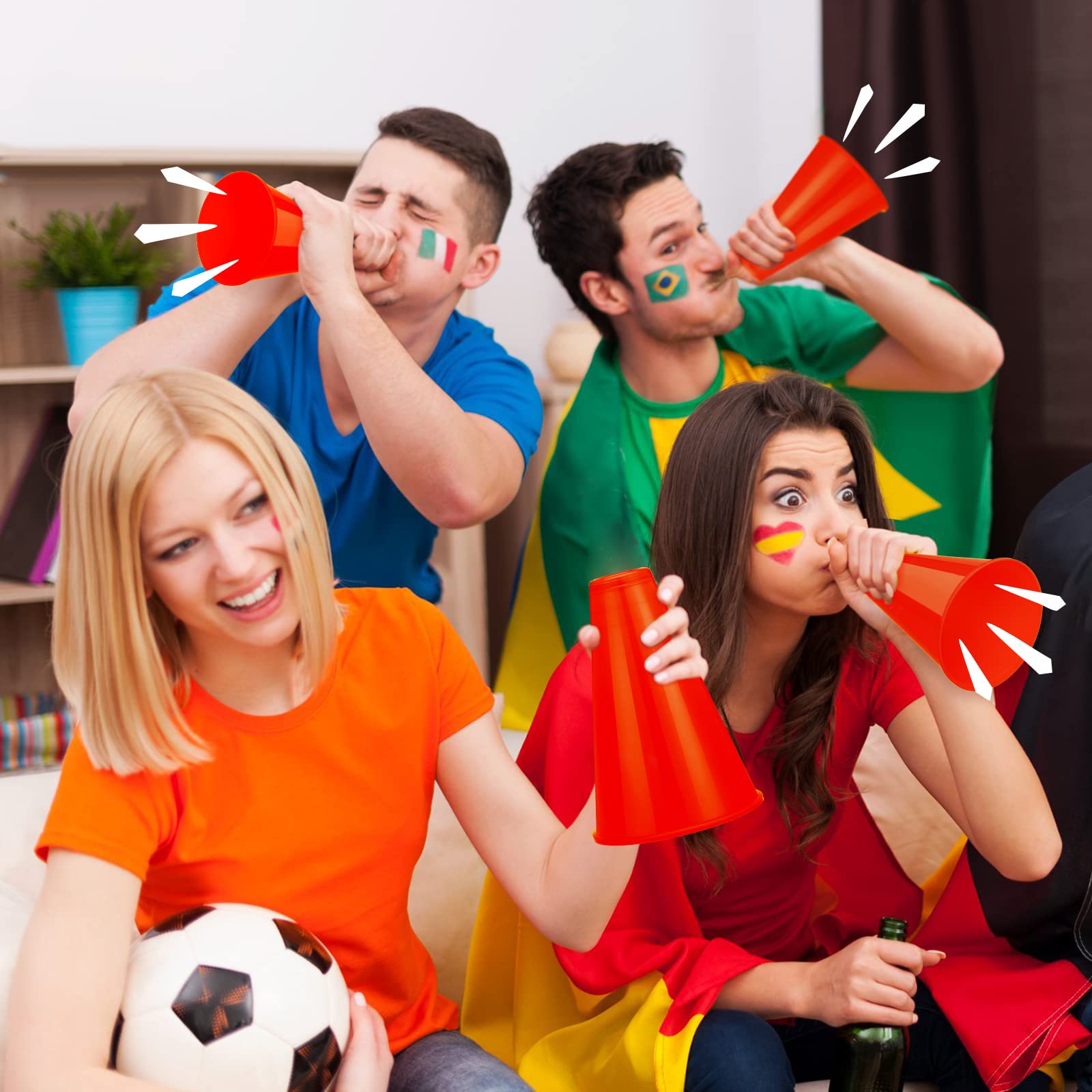 24-Pack Plastic Cheer Megaphones - Football Themed Noisemakers For Games & Party Favors