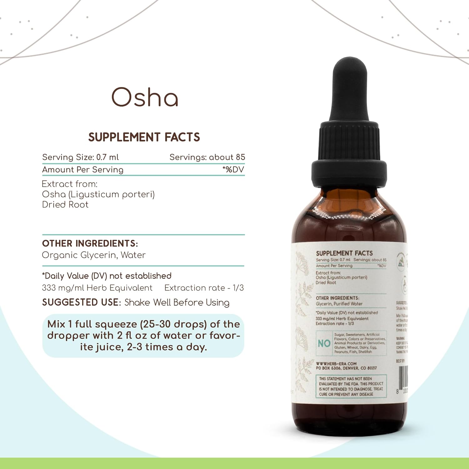 HerbEra OSHA B60 Alcohol-Free Herbal Extract Tincture, Concentrated Liquid Drops Natural (Bear Root, Indian Parsley, Ligusticum porteri) (2 fl oz)