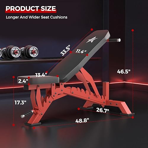 Miniatura 7 de Banco de Pesas, Banco de Entrenamiento Ajustable para Gimnasio en Casa Entrenamiento de Cuerpo Completo, Capacidad de Peso de 1300 LBS Press de Rojo