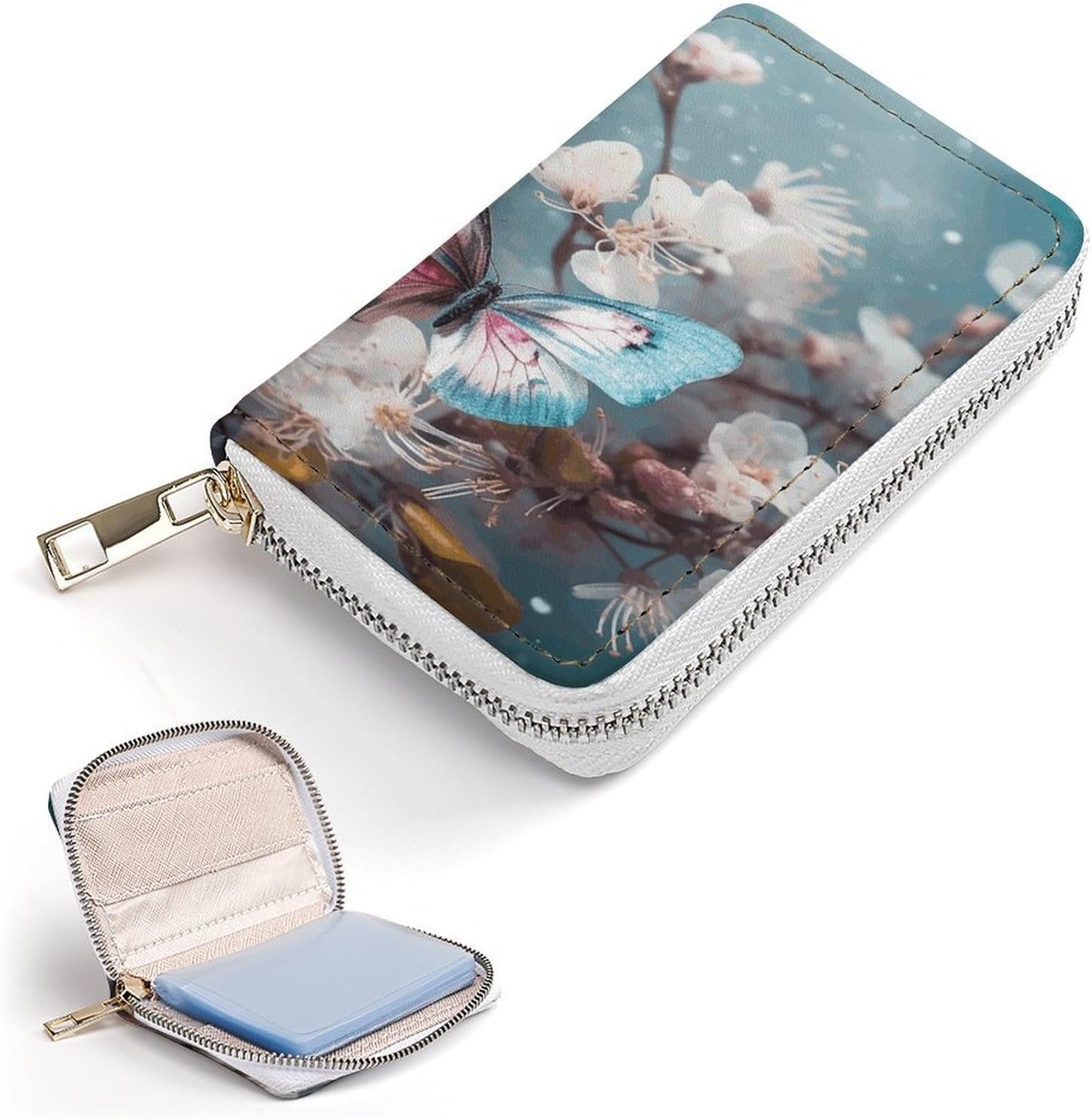 Butterflies Are Flying Card Holder RFID Blocking,Credit Card Wallet for Women And Men,Card Case Organizer Bag with Zipper