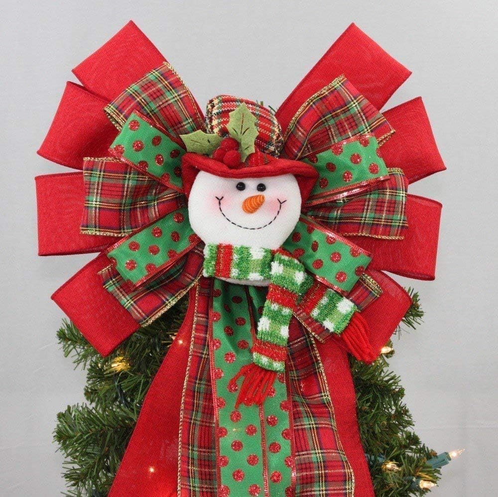 Plaid Snowman Christmas Tree Topper Bow