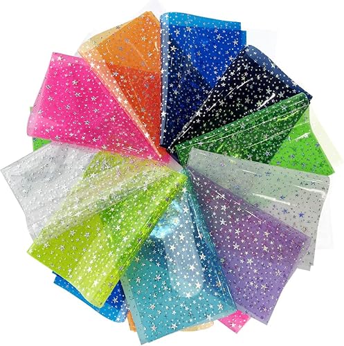 Miniatura 2 de XHT 10 piezas de tela de vinilo de PVC brillante, 8.3 x 11.8 pulgadas, transparente, estampado láser estrella, impermeable, para lazos para el