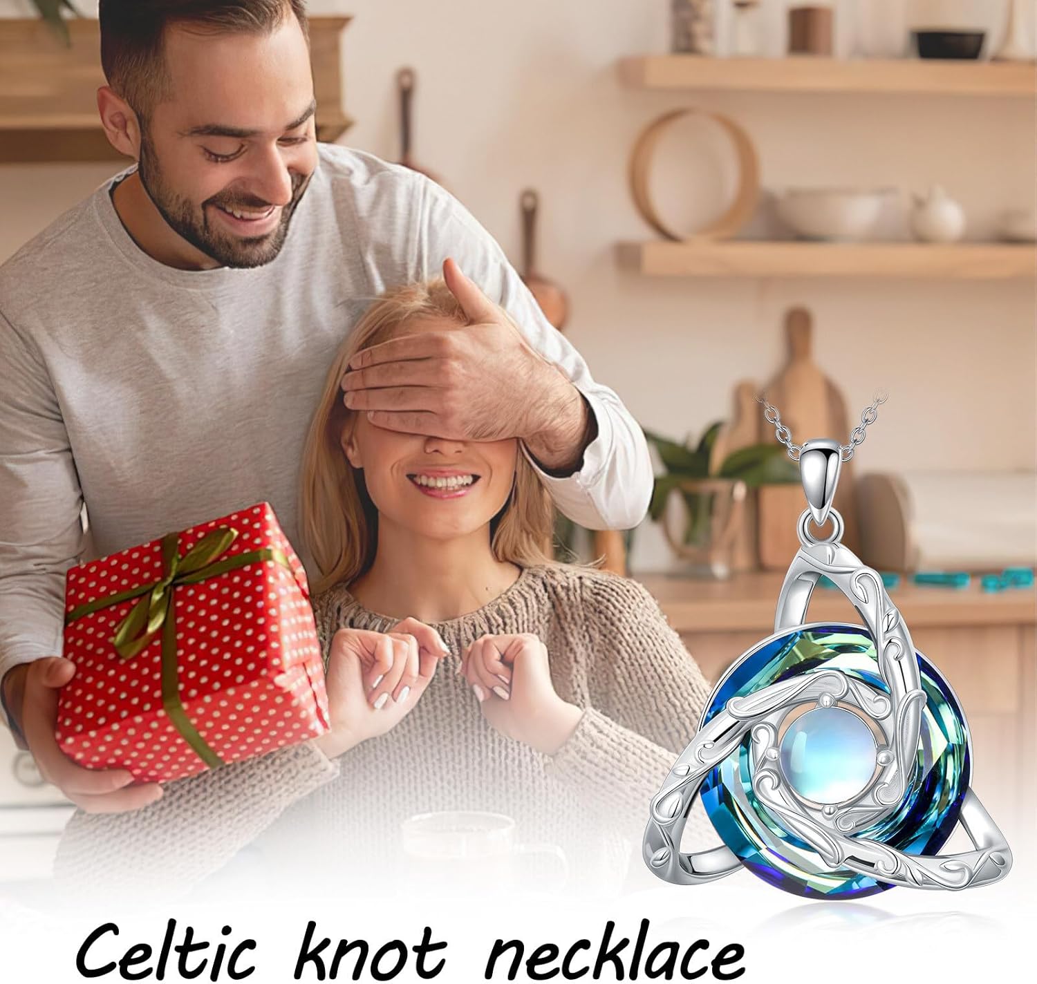 Celtic Knot Necklace for Women 925 Sterling Silver Trinity Knot Pendant with Crystal Moonstone Irish Jewelry Valentines Day Mothers Day Gifts for Women - Image 6