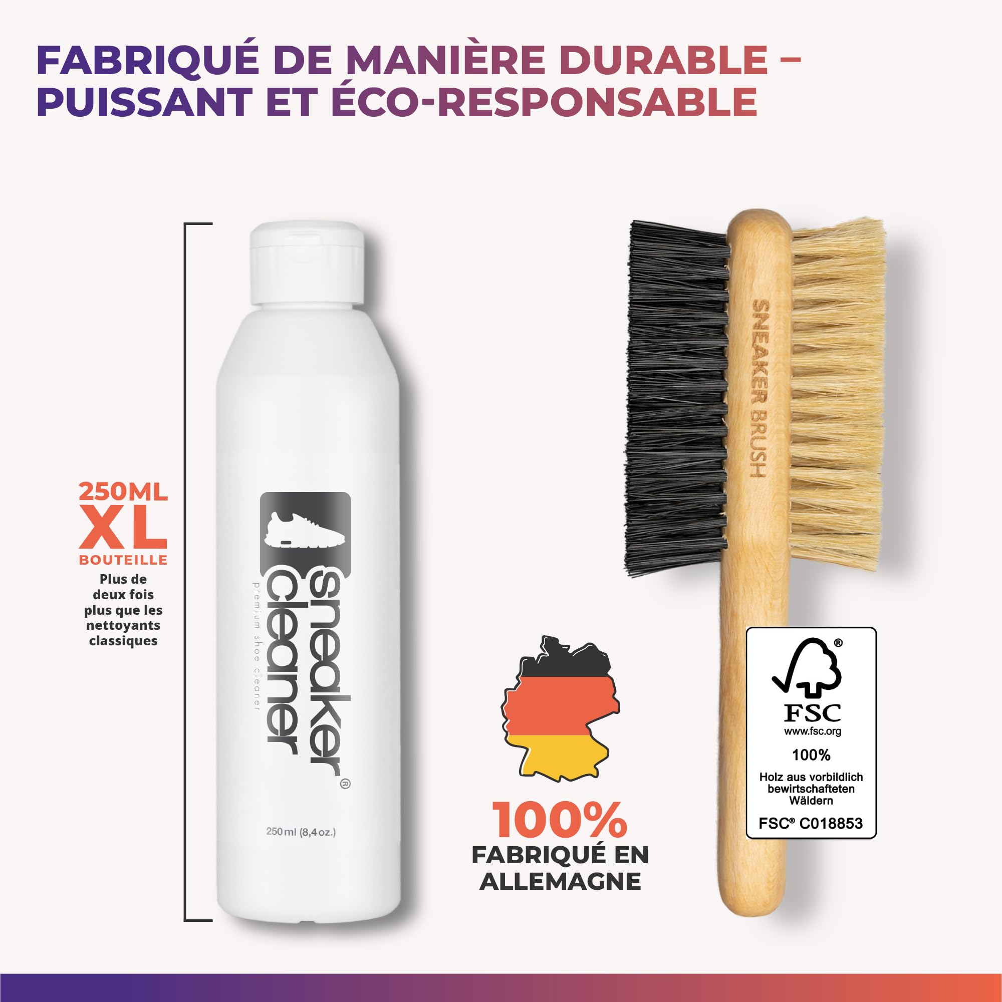 Kit Premium Nettoyage Sneakers 3 pièces | Avec brosse en bois et chiffon microfibre. Pour baskets, daim, nubuck et mesh. Nettoyage efficace et soin tout en douceur.