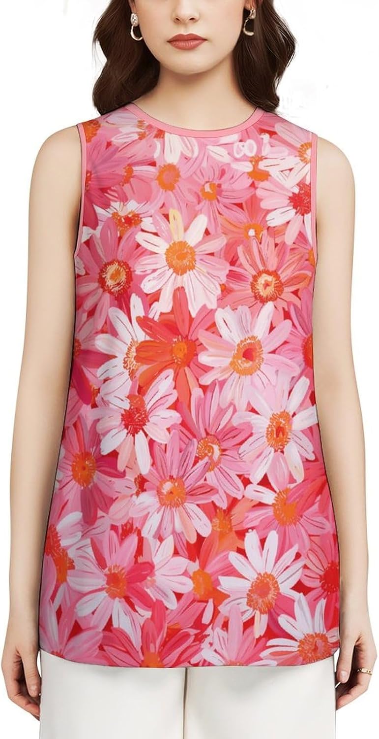 Floral Tank Tops for Women Crew Neck Casual Plus Size Summer Womens Sleeveless Tops
