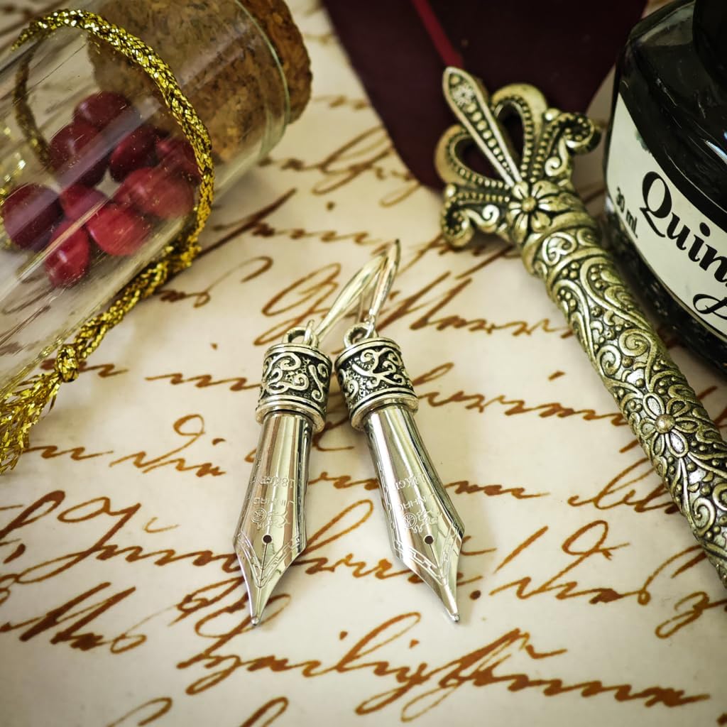 Silver Pen Nib Earrings – Writer Jewelry for Authors, Teachers & Book Lovers – Silver-Plated Ear Wires