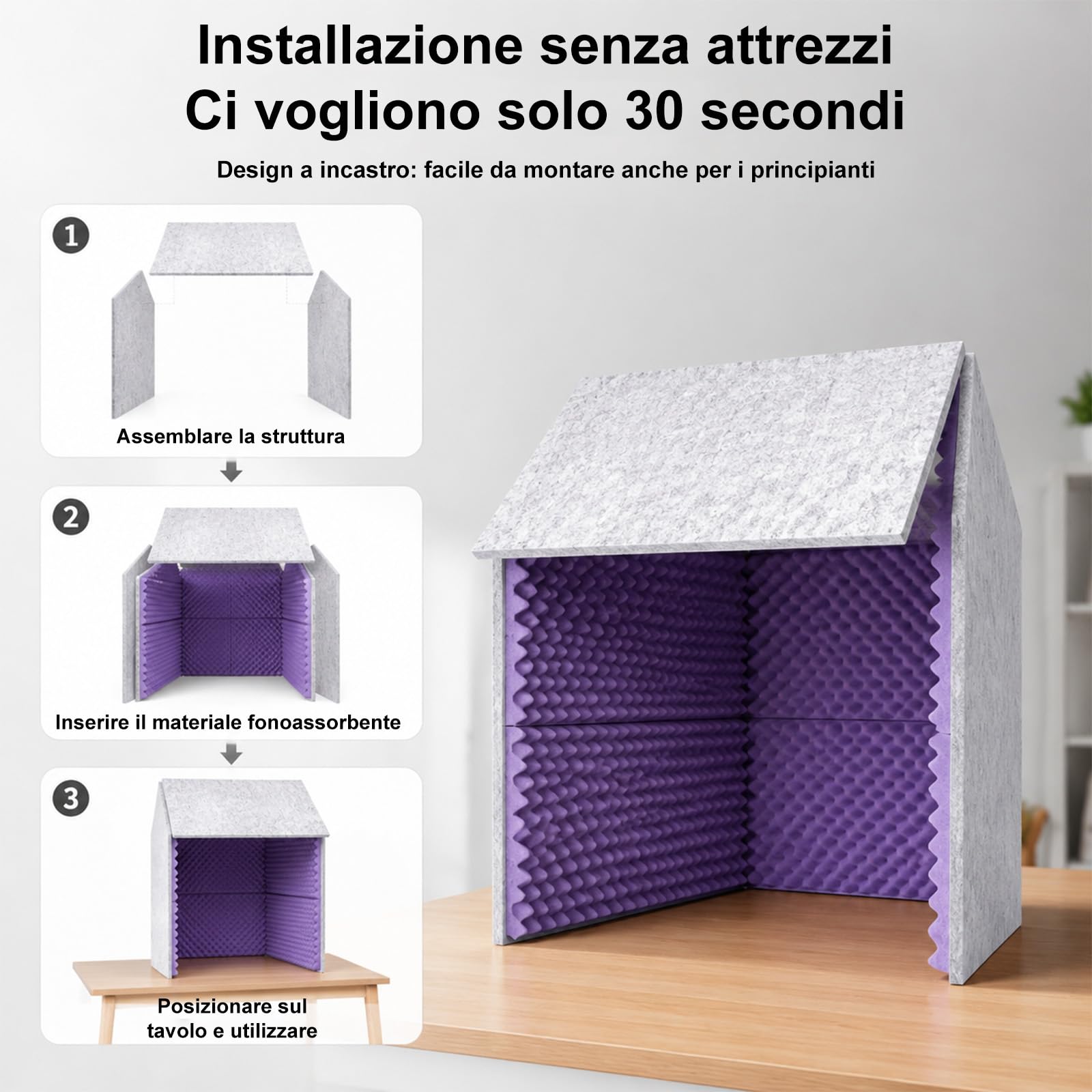 Studio di registrazione vocale portatile, Schiuma Assorbente Ad Alta Densità per Apparecchiature Di Registrazione Del Microfon, per Podcast,Vocal Audio Recording[Viola 60×60×60 cm]