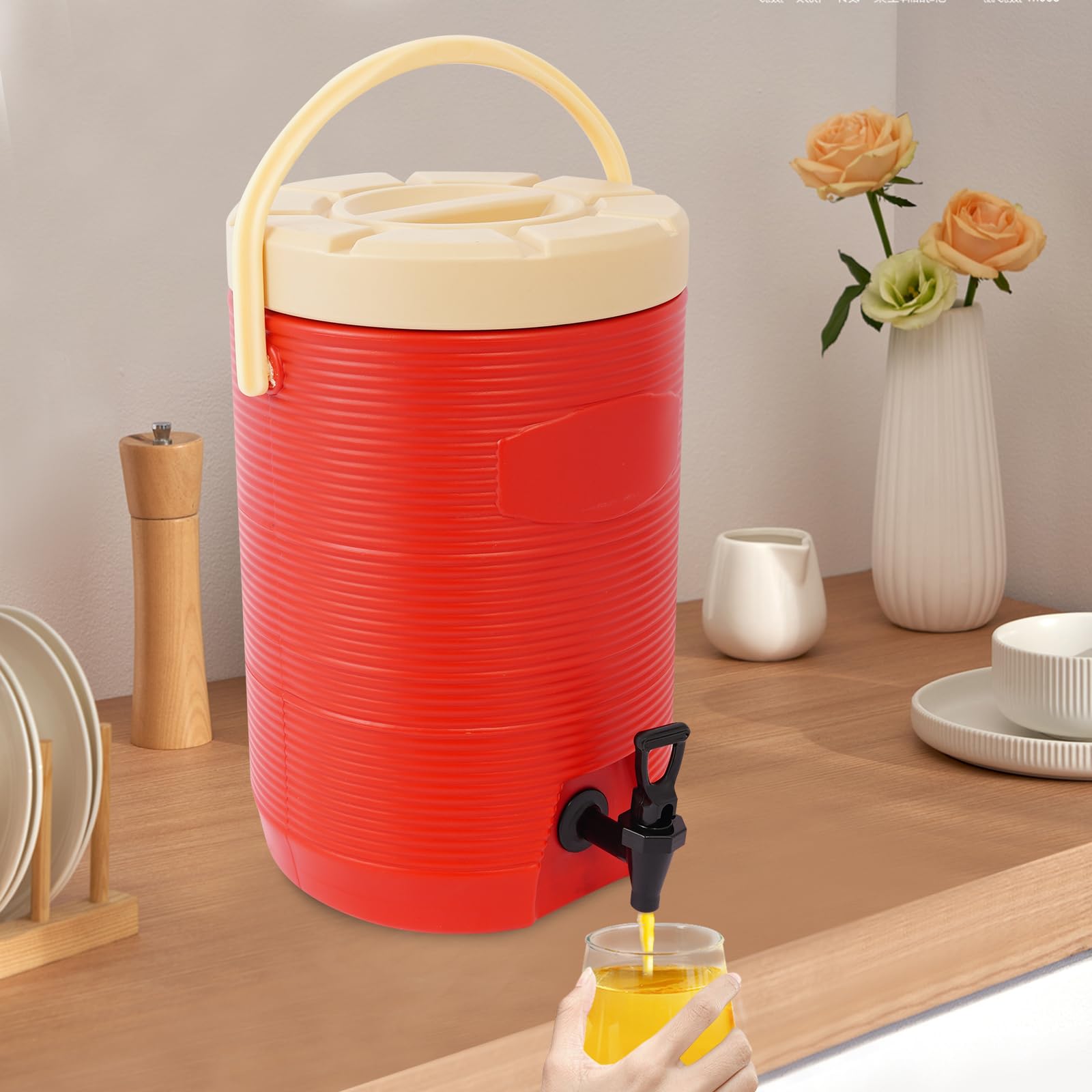 Distributore di bevande isolate, 17 l, dispenser per bevande calde e fredde con rubinetto, contenitore portatile in acciaio inox isolato per hotel, ristoranti, bar, negozi di bevande (rosso)