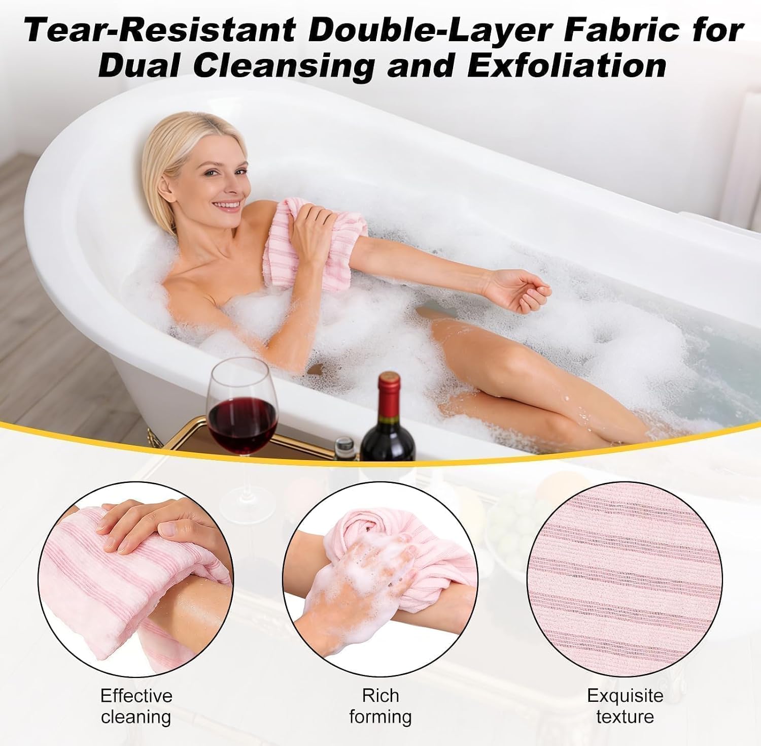 Blissal 2-in-1 Exfoliating Shower Towel,47" Advanced Exfoliating Microfiber Towel, Premium Scrub Wash Cloth for Body Face,Travel Friendly, Quick Drying Travel Bath Washcloth