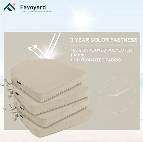 Vista 6 de Favoyard Cojines para sillas de exterior de 17 x 16 x 2 pulgadas, juego de 4 cojines de asiento impermeables para muebles de patio con funda Beige