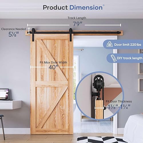 Miniatura 6 de EaseLife Kit de rieles de puerta corrediza de granero de 6.6 pies, polea en J básica, se desliza suavemente silenciosamente, fácil de instalar (kit