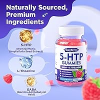 Vista 4 de Gomitas 5-HTP de 300 mg, suplemento 5-HTP con 200 mg de L-teanina y 50 mg de GABA, suplementos GABA para adultos, sin azúcar, sabor a frambuesa, 60