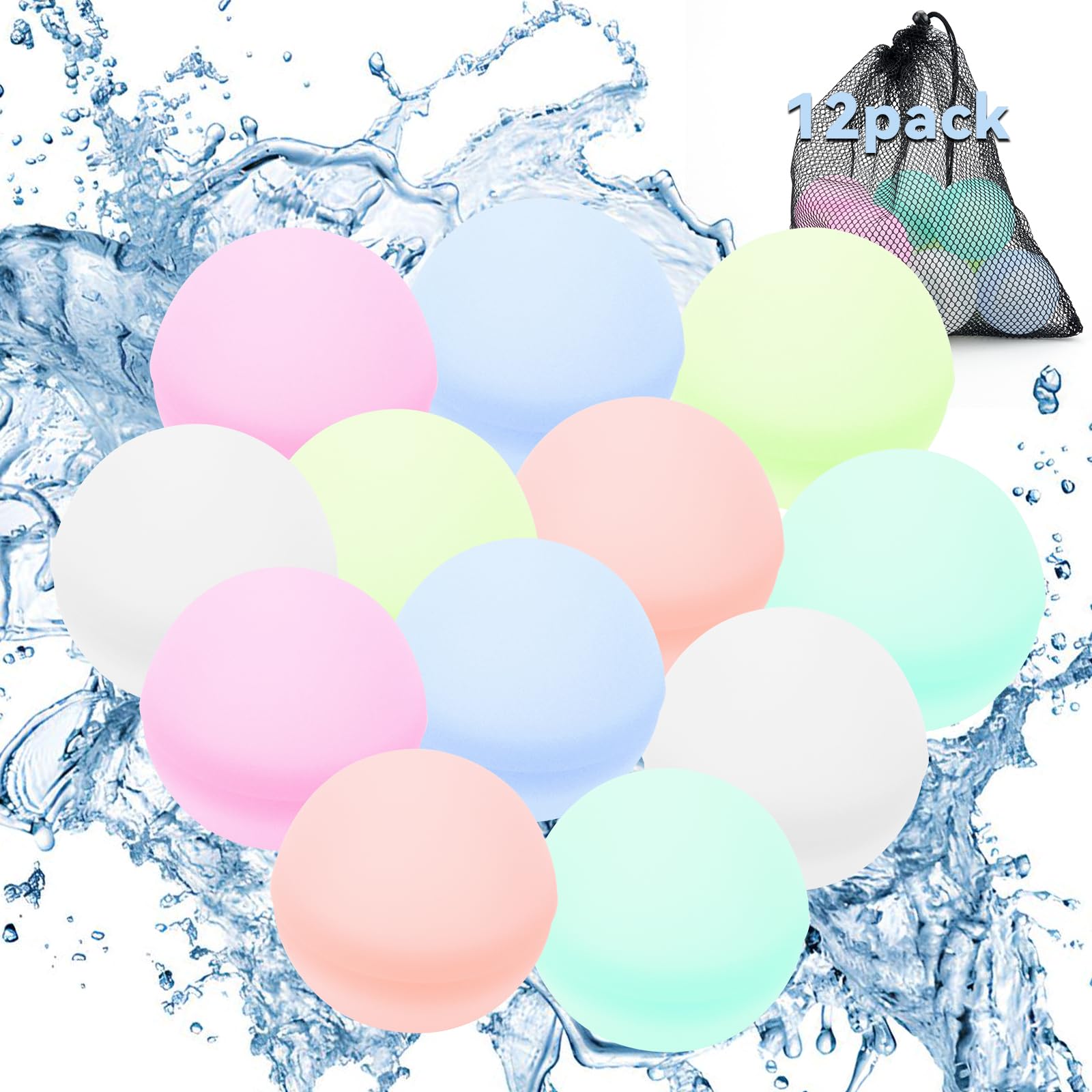 12 PCS Globos de Agua Reutilizables, Juguetes Agua para Niños Bolas de Agua Autosellante de Llenado Rápido, Reusable Water Balloons de Silicona, para Exteriores, Piscina, Playa y Fiestas Acuáticas