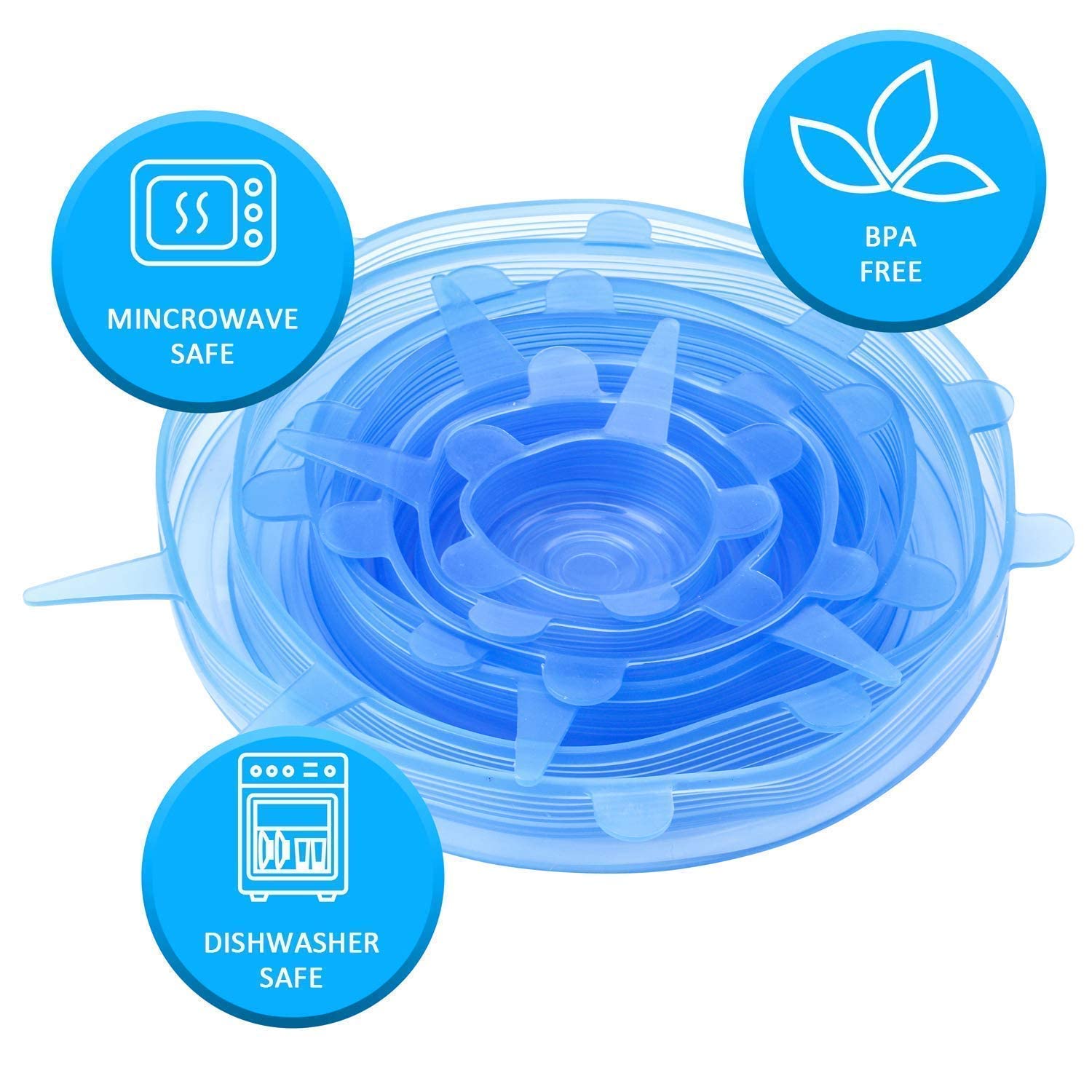 PERPART Silicone Stretch Lids Flexible Covers for Utensils, Bowls,Plates Jars, Cans, Mugs, Dishwasher, Freezer Safe, Food Safety Reusable Lids 6 pcs Multi Size (Multicolor) 2