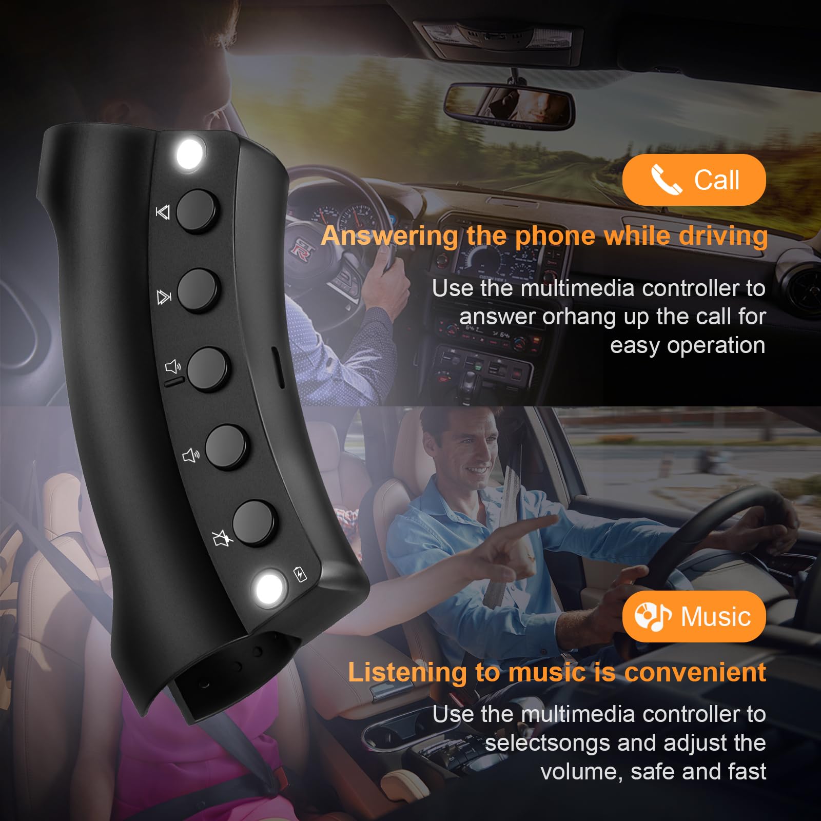 Y-METDRIVING Mando a distancia inalámbrico para volante con señal Indica para y-metdriving estéreo portátil de coche y otros estéreo de coche Android, con alerta de batería baja, control de función de