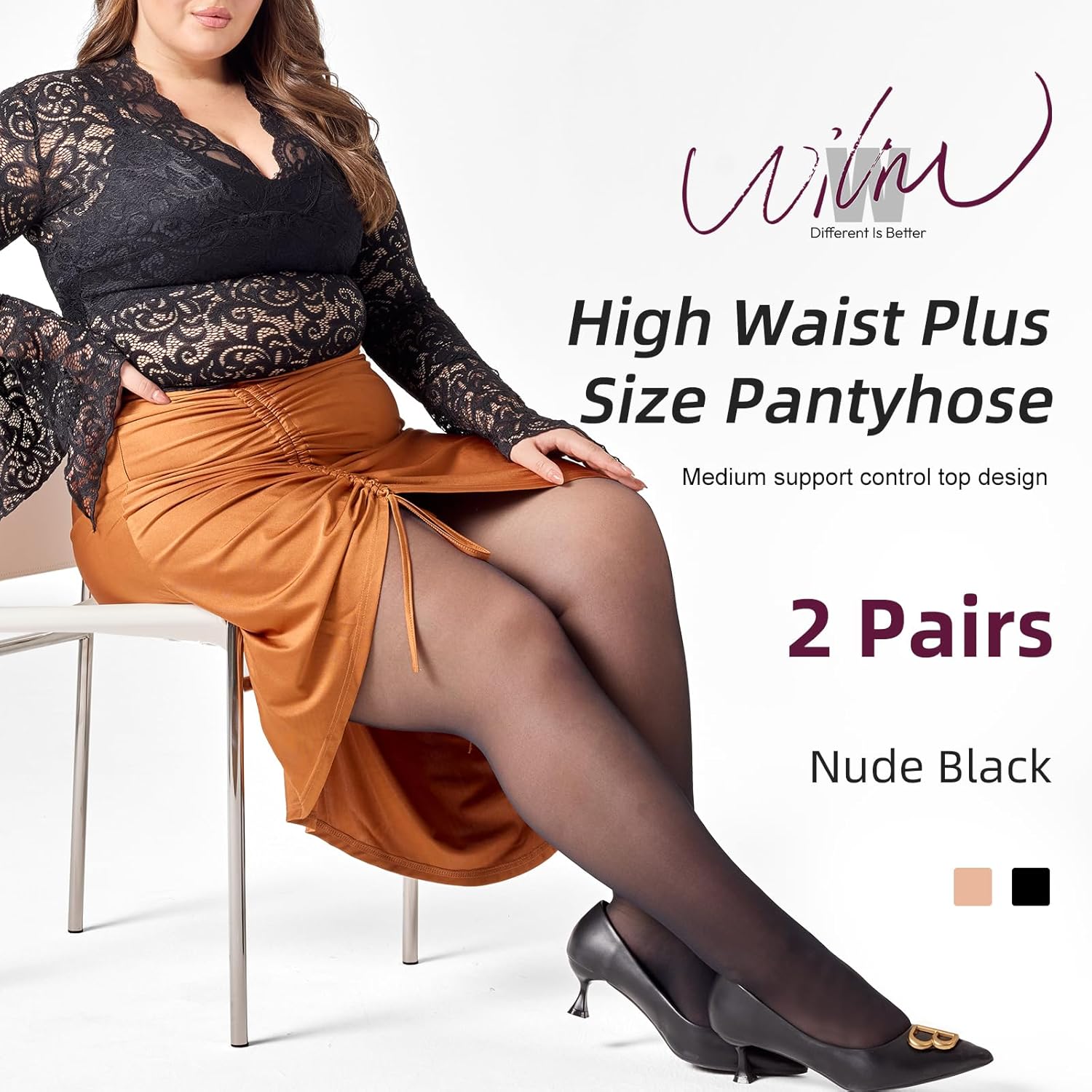 WiliW 2 Pairs Plus Size Control Top Pantyhose Ultra High Waist Sheer Tights Tummy Shaping Stockings for Women - Image 2