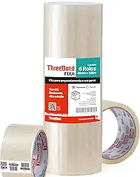 Kit 6 Fitas Empacotamento ThreeBond 48mm x 100M - Fita Larga Transparente Adesiva para Caixas, E-commerce e Mudança