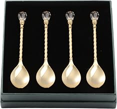 Matashi 24K Gold Plated Crystal Topped Dessert Spoon for Dinner Party Great for Testing Sampling Appetizers Corporate Gifts Christmas Mother's Day Birthday Housewarming Present Dining Decor (Set of 4)