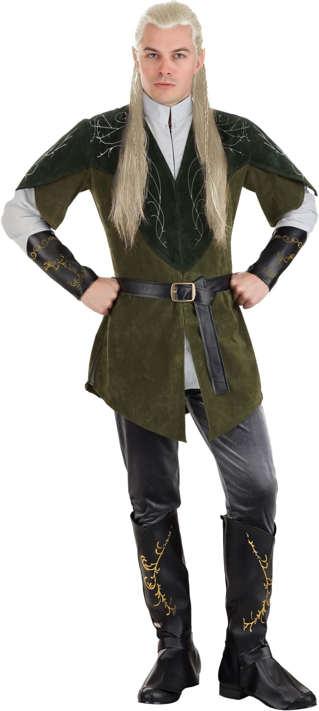 Lord of The Rings Adult Legolas Fancy Dress Costume for Men, Caped Medieval Warrior Halloween Outfit, LOTR Character Cosplay Large Green
