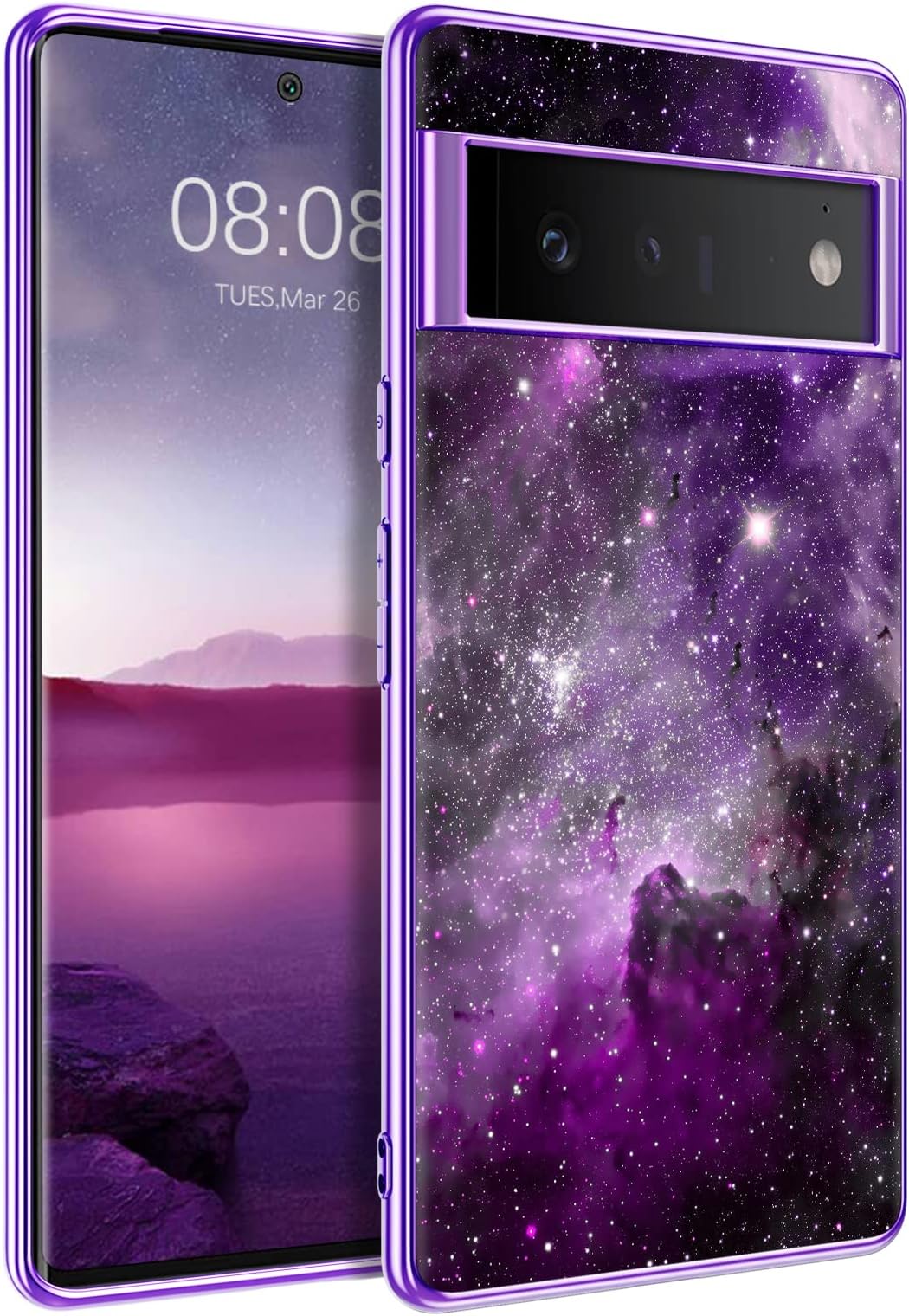 BENTOBEN Google Pixel 6 Pro Case, Slim Fit Glow in The Dark Hybrid Hard PC Soft TPU Bumper Shockproof Drop Protective Girls Women Men Phone Cover for Google Pixel 6 Pro 6.71", Purple Nebula
