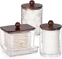 Vista 1 de Tbestmax Juego de Accesorios Organizadores para Baño - 10 oz, 7 oz Soporte de Almacenamiento para Hisopos con Tapas de Bambú, Dispensador de Bolas