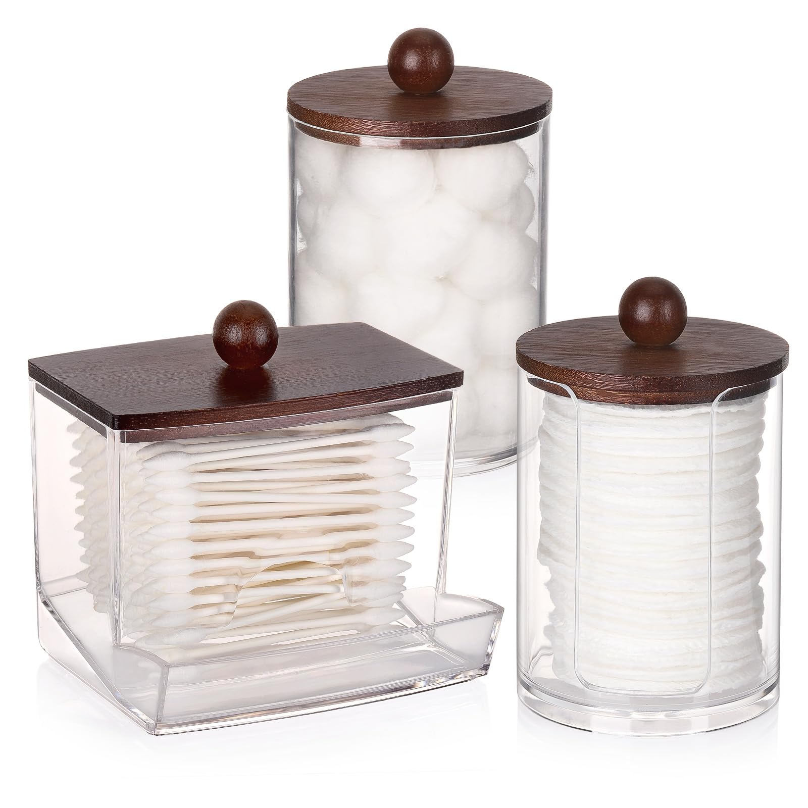Tbestmax Bathroom Organizer Accessories Set-10 oz,7 oz Qtips Holder Storage with Bamboo Lids, Cotton Ball/Swabs Dispenser, Apothecary Jar 3 Pcs