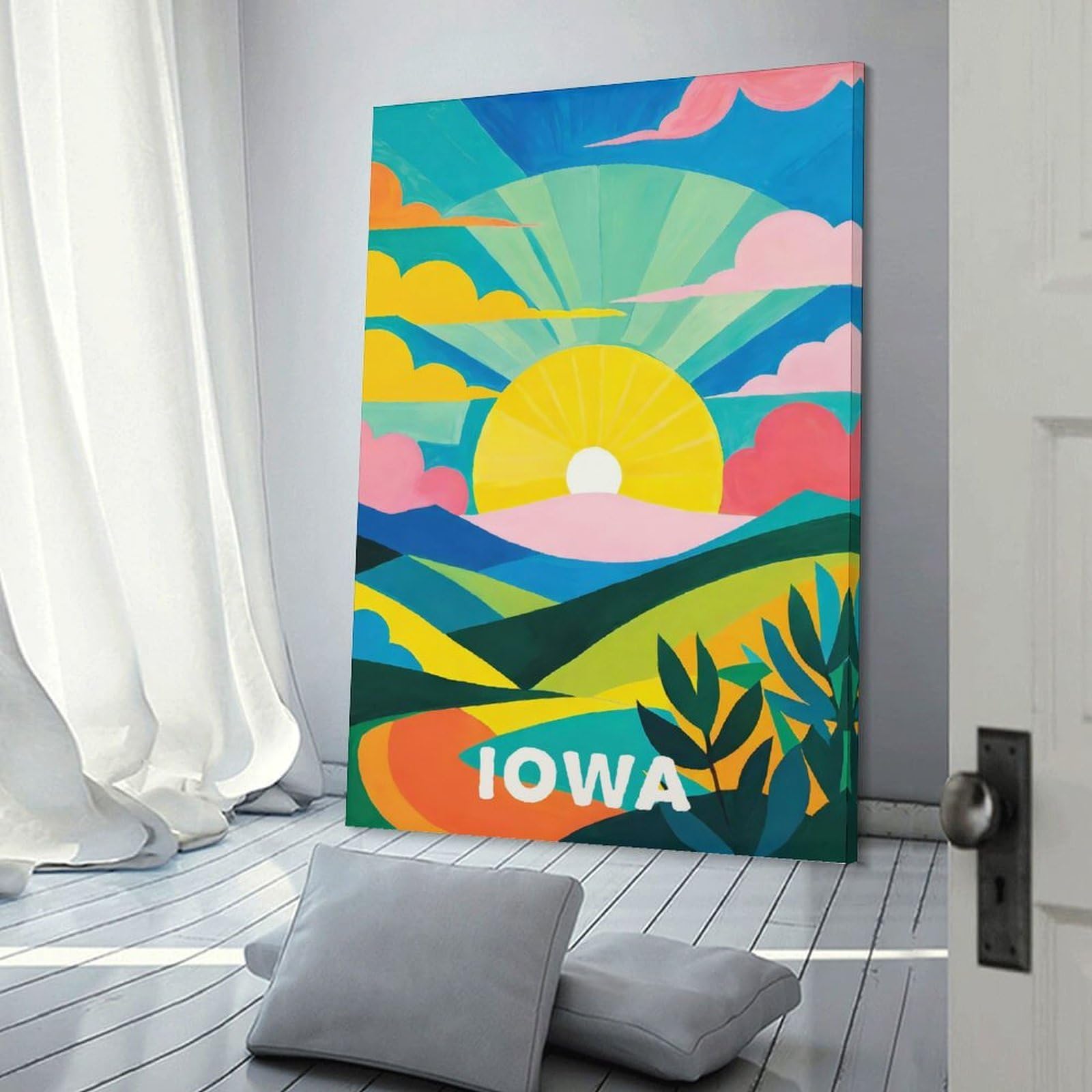 Junmoney Colorful Iowa Sunset Decorative Wall Artwork 20x30inch(50x75cm), for Front Hall, Corridor Or Welcome Spaces, Decorative Wall Art for Narrow Spaces