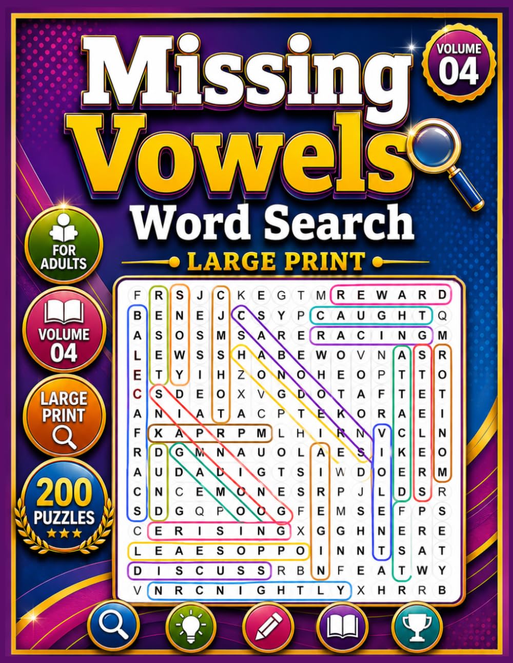 Missing Vowels Word Search Large Print Volume 04: 200 Puzzles Word Search Missing Vowels for Adults and Seniors