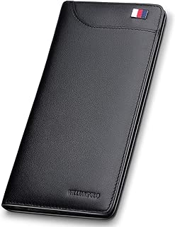 WILLIAMPOLO Mens Long Thin Slim Leather Wallet Credit Card Holder Money Bag Business Card Organizer Bifold Passport Wallet For Men