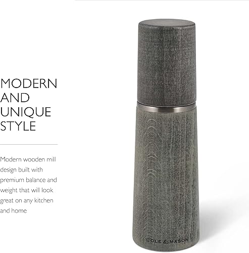 Miniatura 6 de Cole & Mason Marlow - Molinillo de sal de madera gris rústico, molinillo de sal equilibrado, herramientas de especias recargables, ajustes de
