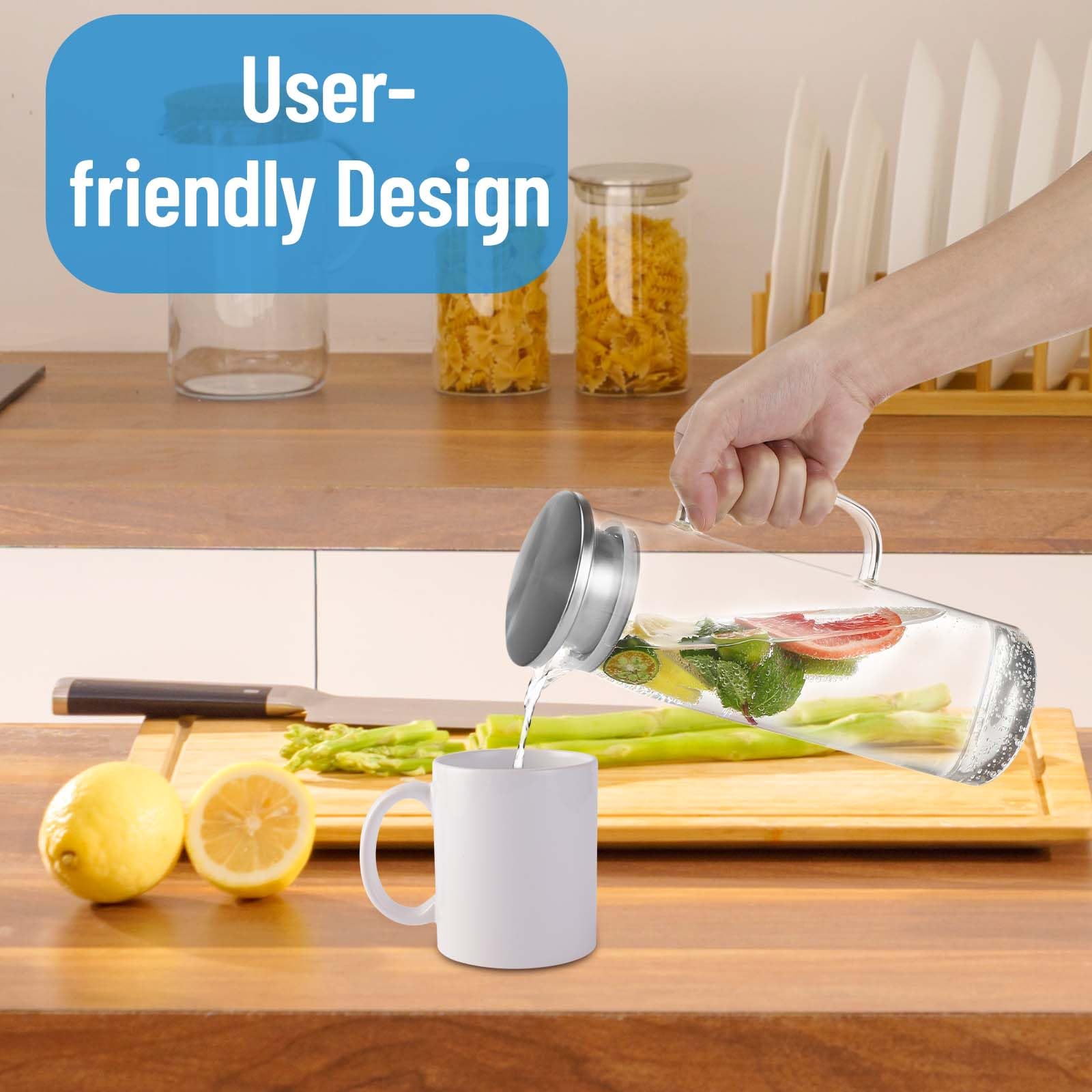 Caraffa In Vetro Borosilicato 1.5L - Per Acqua, Thé, Vino | Coperchio Antigoccia