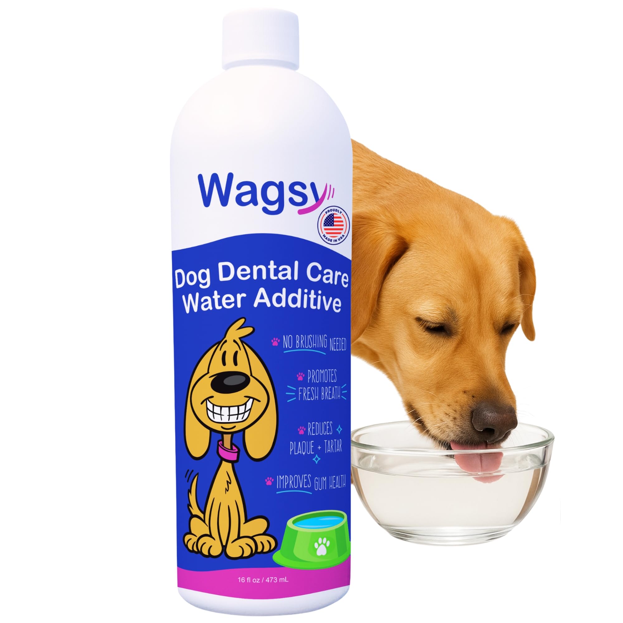 WAGSY Dog Breath Freshener & Dental Care Water Additive for Dogs Teeth - Made in USA, Naturally Derived Dog Mouthwash for Bad Breath, Plaque & Tartar