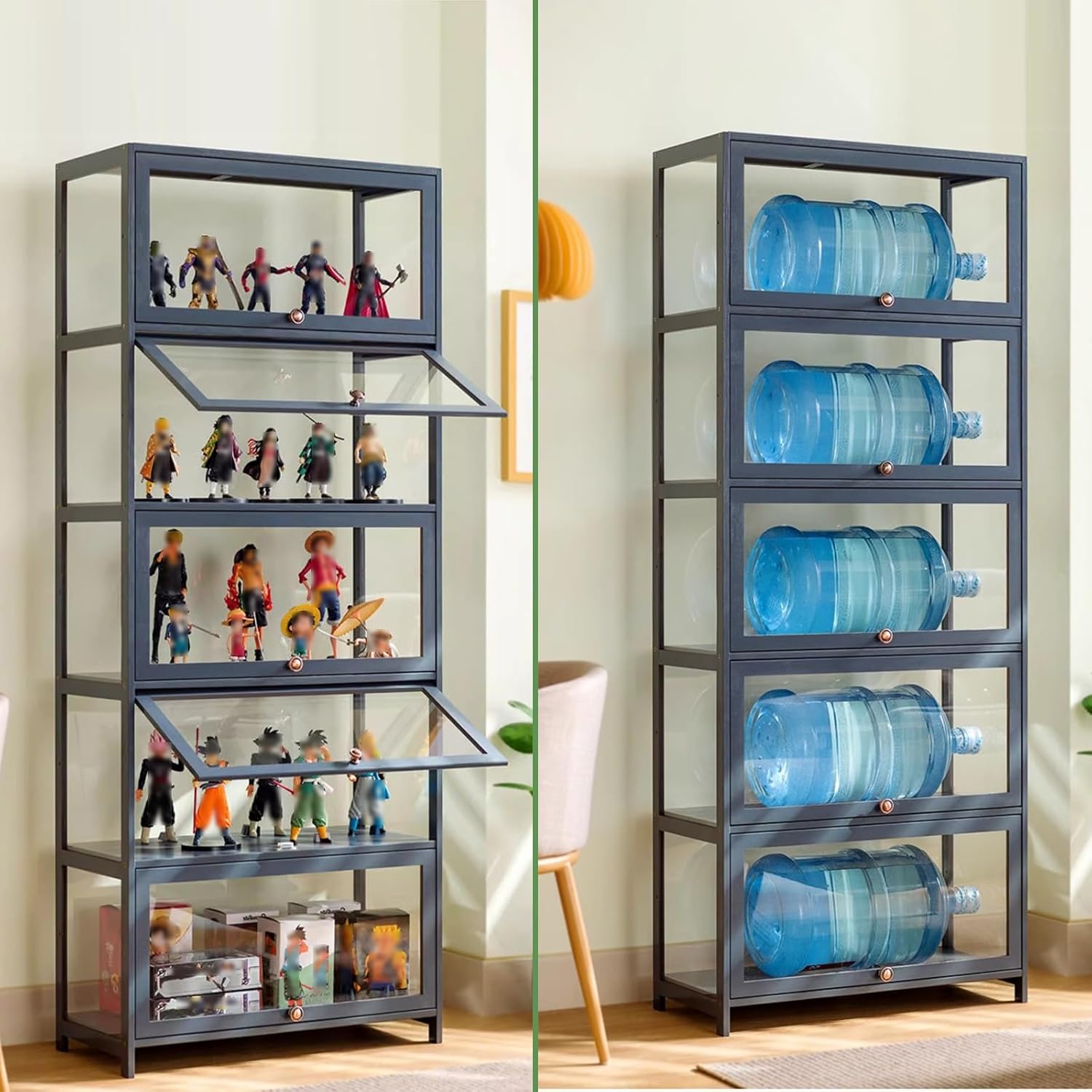 Display Cabinet Toys Display Shelf，Display Case Flip Door Cabinet Display Shelf ，Cabinet Doorsealed Dustproof Easy to Clean，Bamboo Storage Cabinet or Figures, Collection Display (Color : WHI