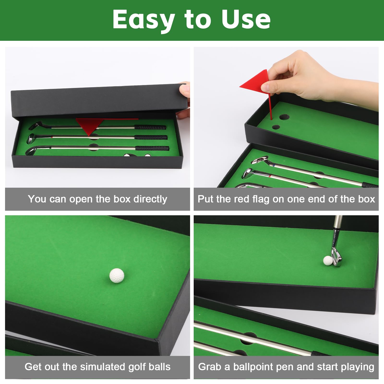 Zestaw 3 Penne per Mazze da Golf in Metallo, Set Regalo da Golf con Palline e Bandierina