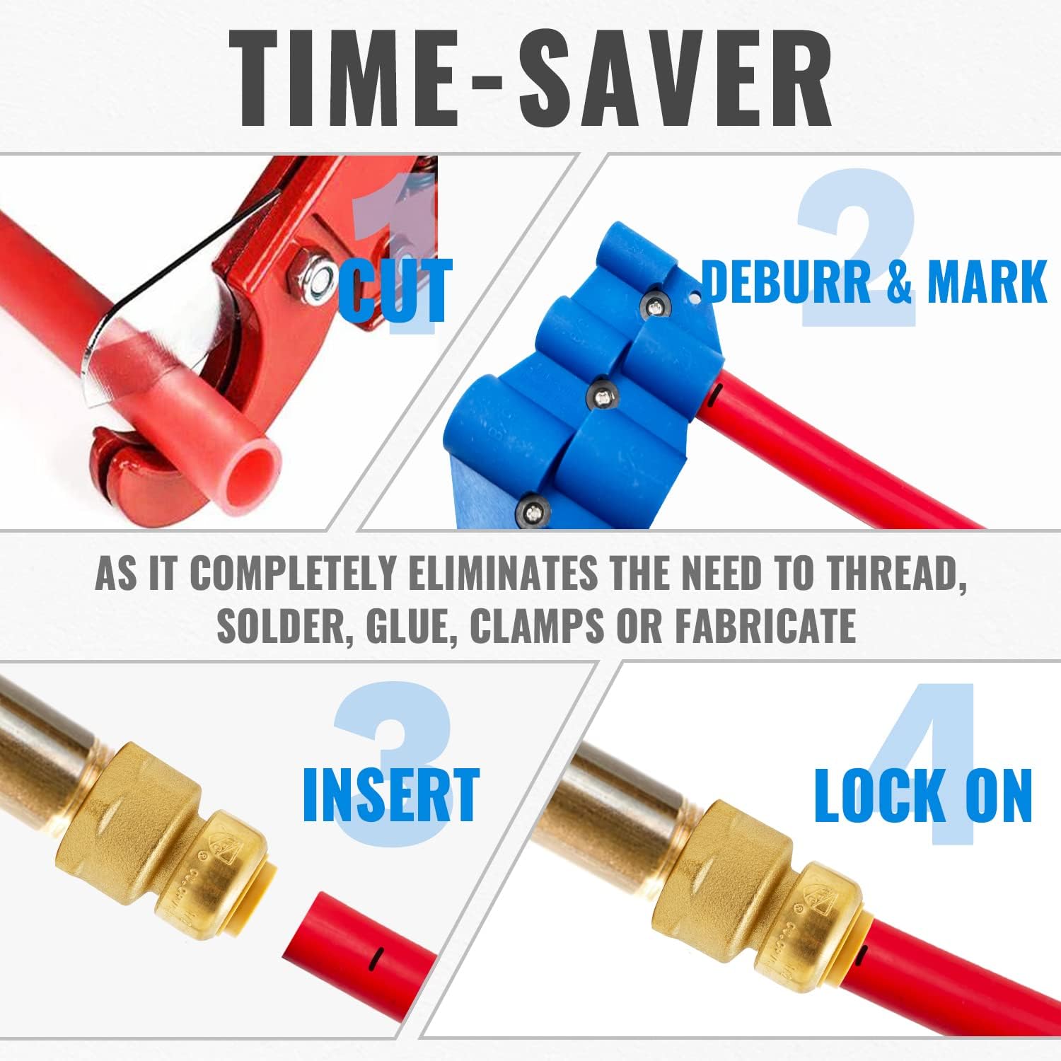 SUNGATOR 3/4 Inch FNPT x 1/2 Inch Pushfit Adapter, Female Reducer, No Lead Brass Push-to-Connect Plumbing Fittings to Connect PEX Pipe, Copper, CPVC, With 1 Disconnect Clip, Pack of 3