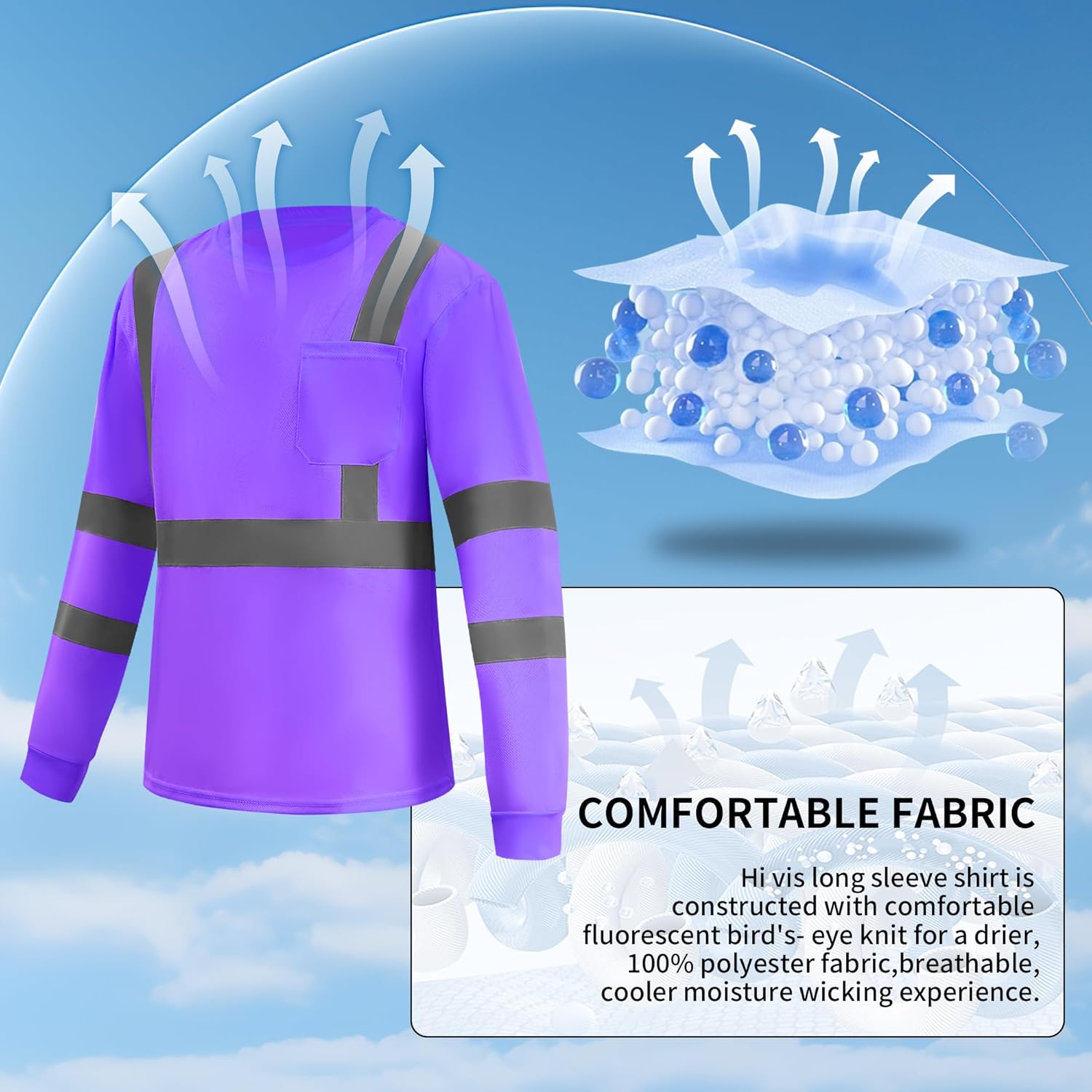 6 Pack Hi Vis Long Sleeve Safety Shirts Reflective DryBlend Shirts for Railway Colleague Moisture Wicking Multipack - Image 4