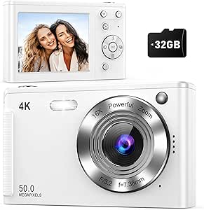 Canada: UHD 4K Digital Camera, Upgrade True 50MP Vlogging Camera, 16X Digital Zoom, 32GB High-Speed SD Card, Autofocus, 2.8'' LED Screen, Anti- Shake, 2 Large Batteries, For Kids Student Teens Adult Beginner - View #3