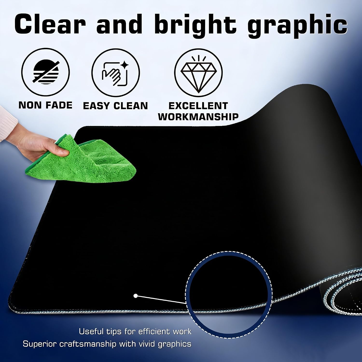 Excel Cheat Sheet Desk Pad, Updated Shortcuts Mouse Pad (31.5"x11.8") | XL Gaming Desk Mat & Office Keyboard Shortcut | Non-Slip Stitched Edges, Spill-Proof Computer Gifts for Employee Appreciation image 3
