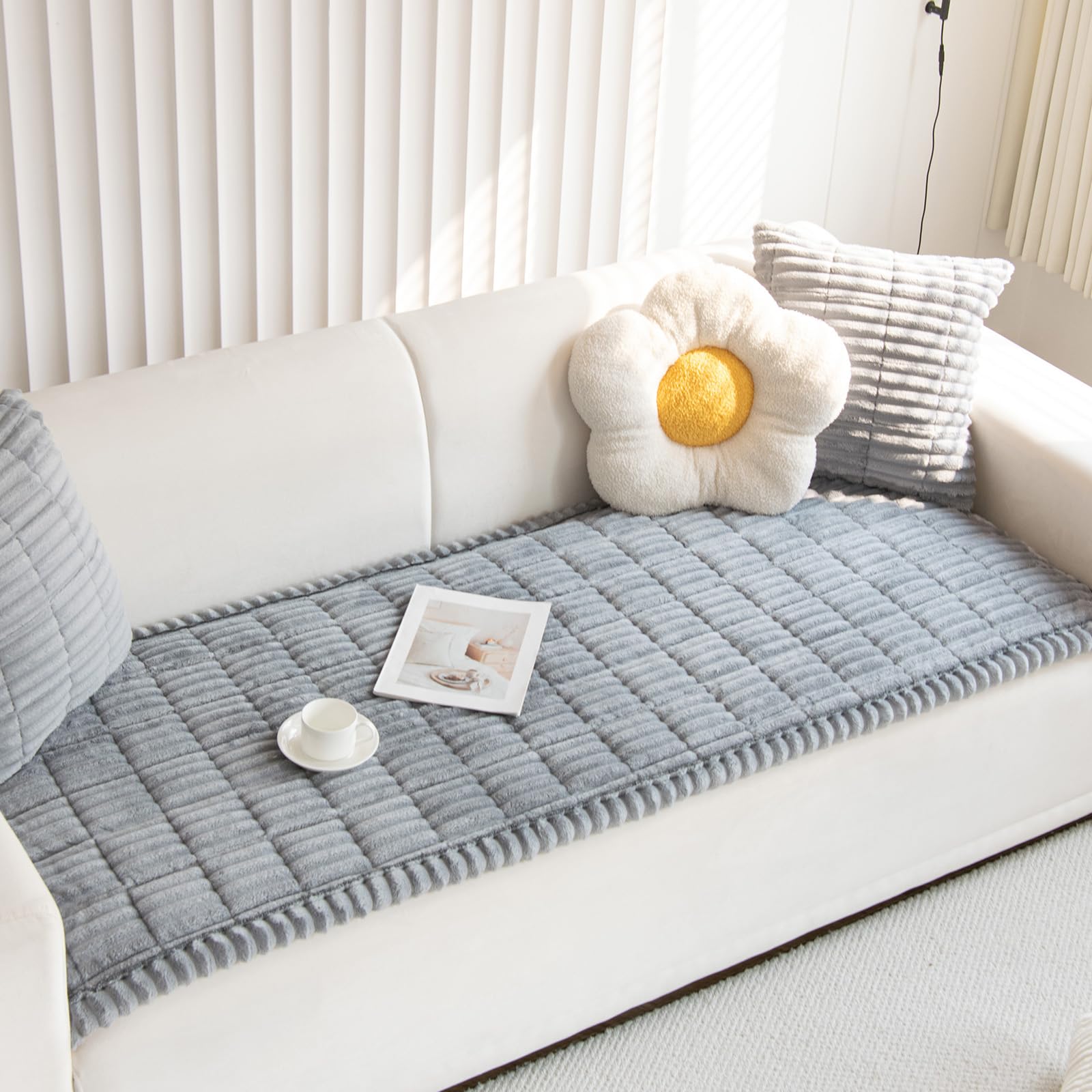 YHUKB Couch Cover for Dogs Washable, Sectional Sofa Covers, Non Slip l Shape Loveseat Futon Cushion Cover Couch Protector Pet Mat (Grey, 70 x 150cm)