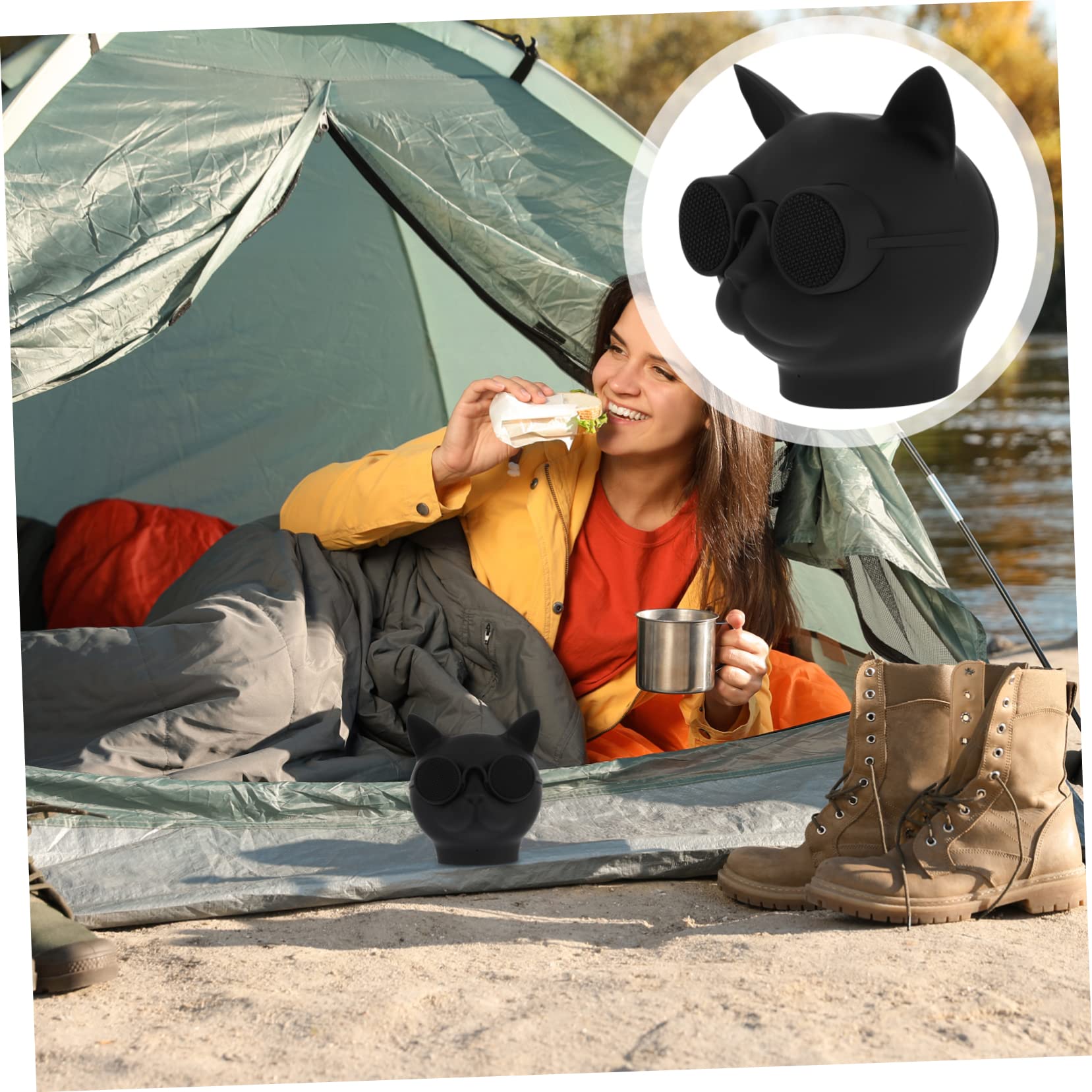 Uonlytech Mini-Enceinte sans Fil de Tête de Chat, Enceinte en Plastique Noir Batterie 1500mah, Transmission Stable et Performance Puissante pour Usage Portable
