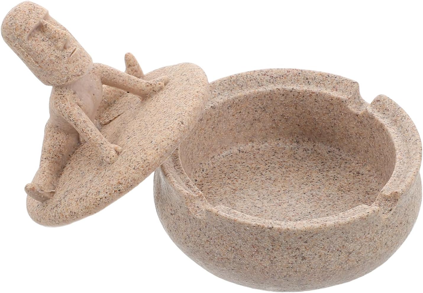 Resin Yoga Stone Ashtray with Lid, round Smoking Ash Holder for Indoor and Outdoor Use, Decorative Resin Cigarette Ashtray for Home and Office