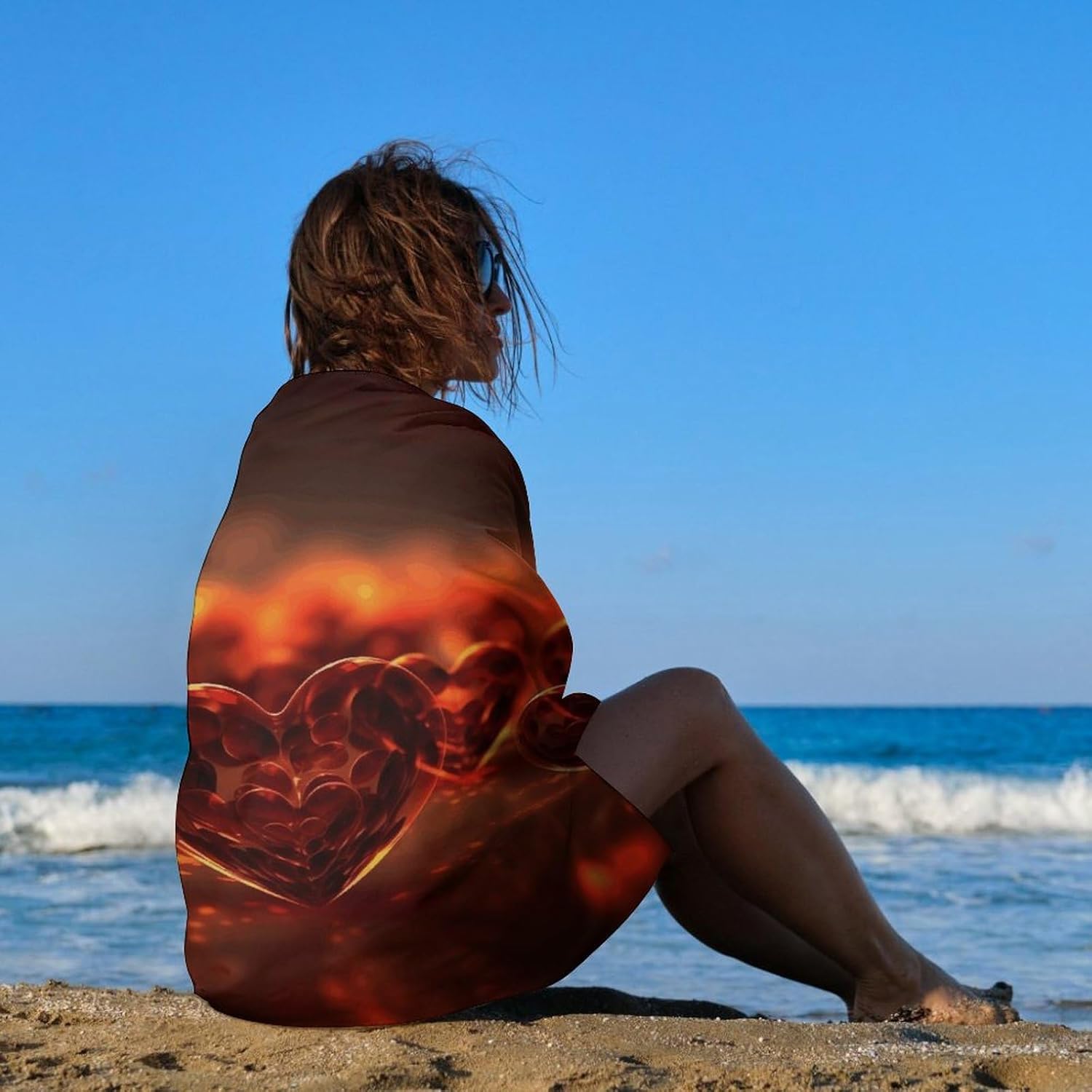 Swimming Towel, Hand Drawn Heart Printed Fashion Towel,Portable Towel,Durable Towel