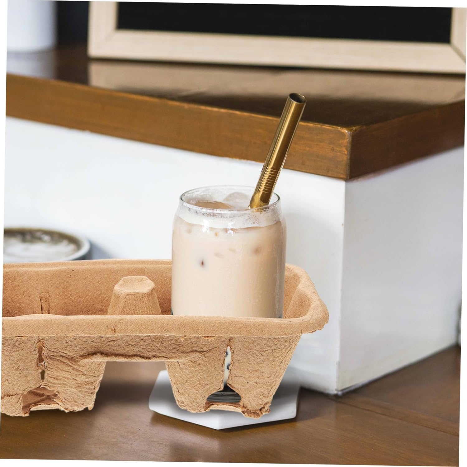 PRETYZOOM 50pcs Disposable Coffee Cup Carrier Tray Multi-Hole Paper Drink Holder for Takeout Beverages for Milk Tea and Outdoor Events