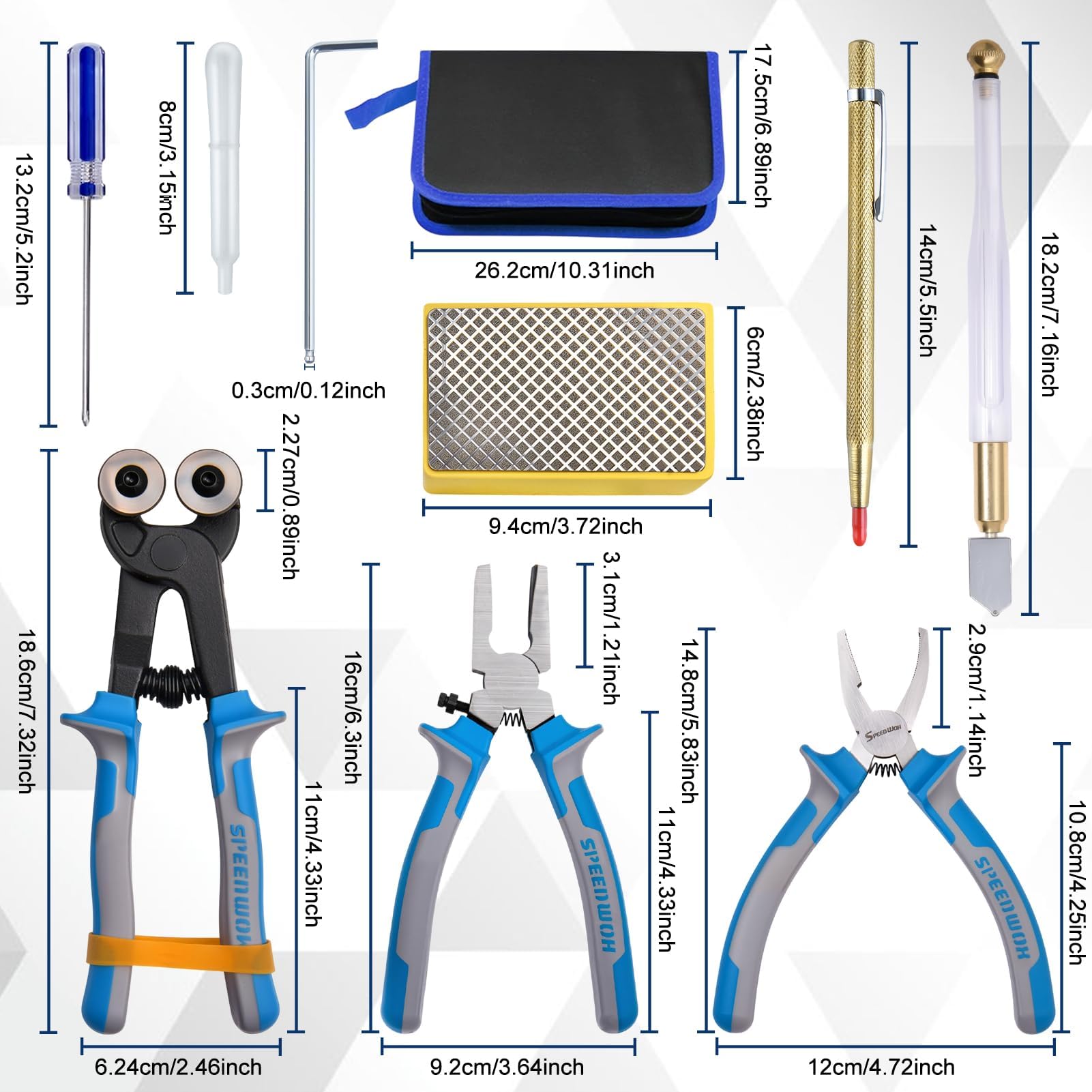 SPEEDWOX 14Pcs Premium Glass Running Breaking Pliers and Class Cutter Tools Kit Breaker Grozer Pliers Heavy Duty Glasses Cutting Tool with Rubber Tip Work Great for Stained Glasses Tiles - Image 2