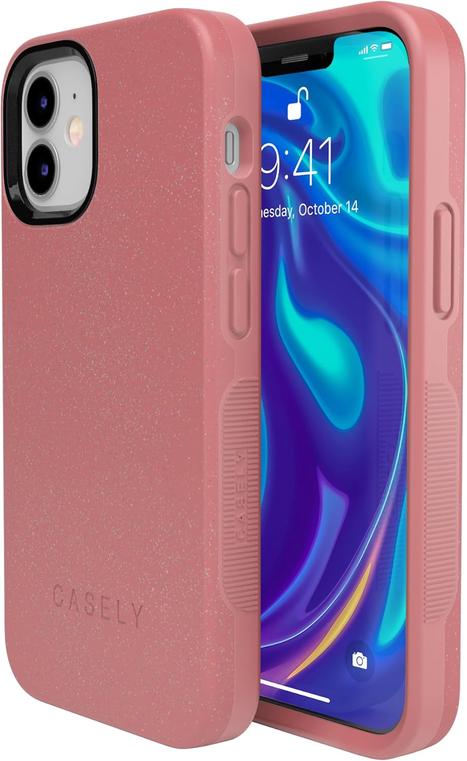 Casely iPhone 12/12 Pro Case | Starfish Wishes | Coral Pink Shimmer | Bold Protective Design | Compatible with MagSafe